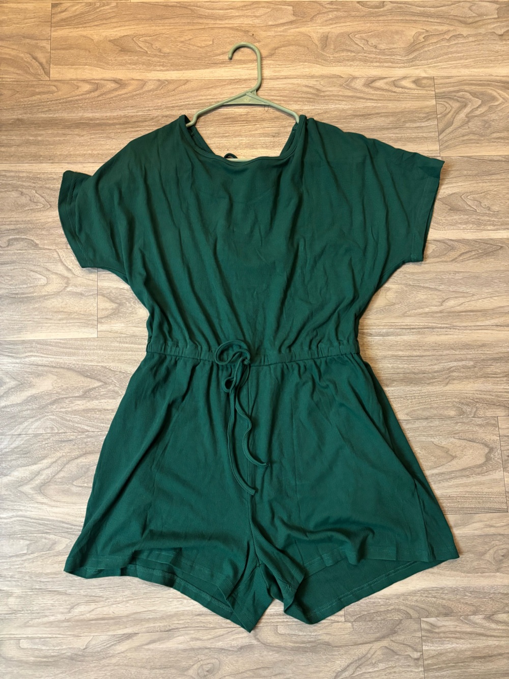 Forest Green Short Sleeve Drawstring Romper